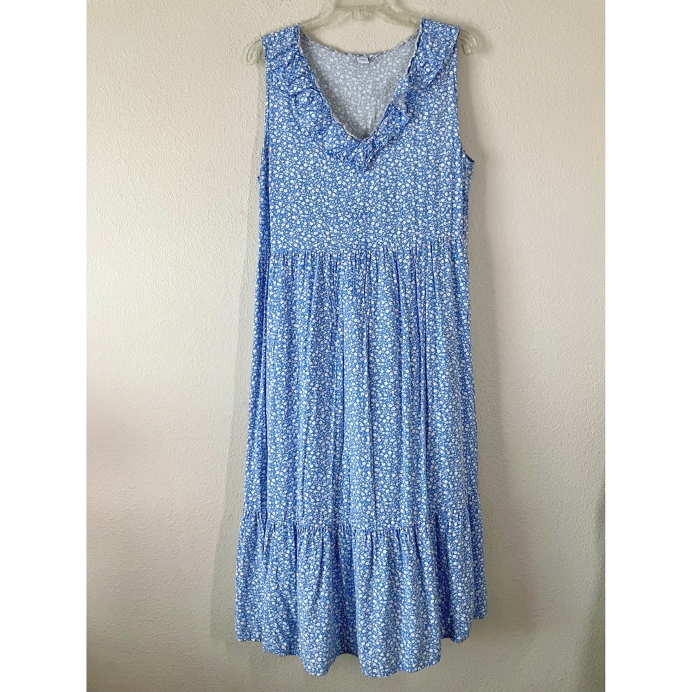 OLD NAVY Tiered Boho Dress XL Ditsy Floral Ruffle Peasant Cottage Trad Wife Blue - Picture 7 of 7